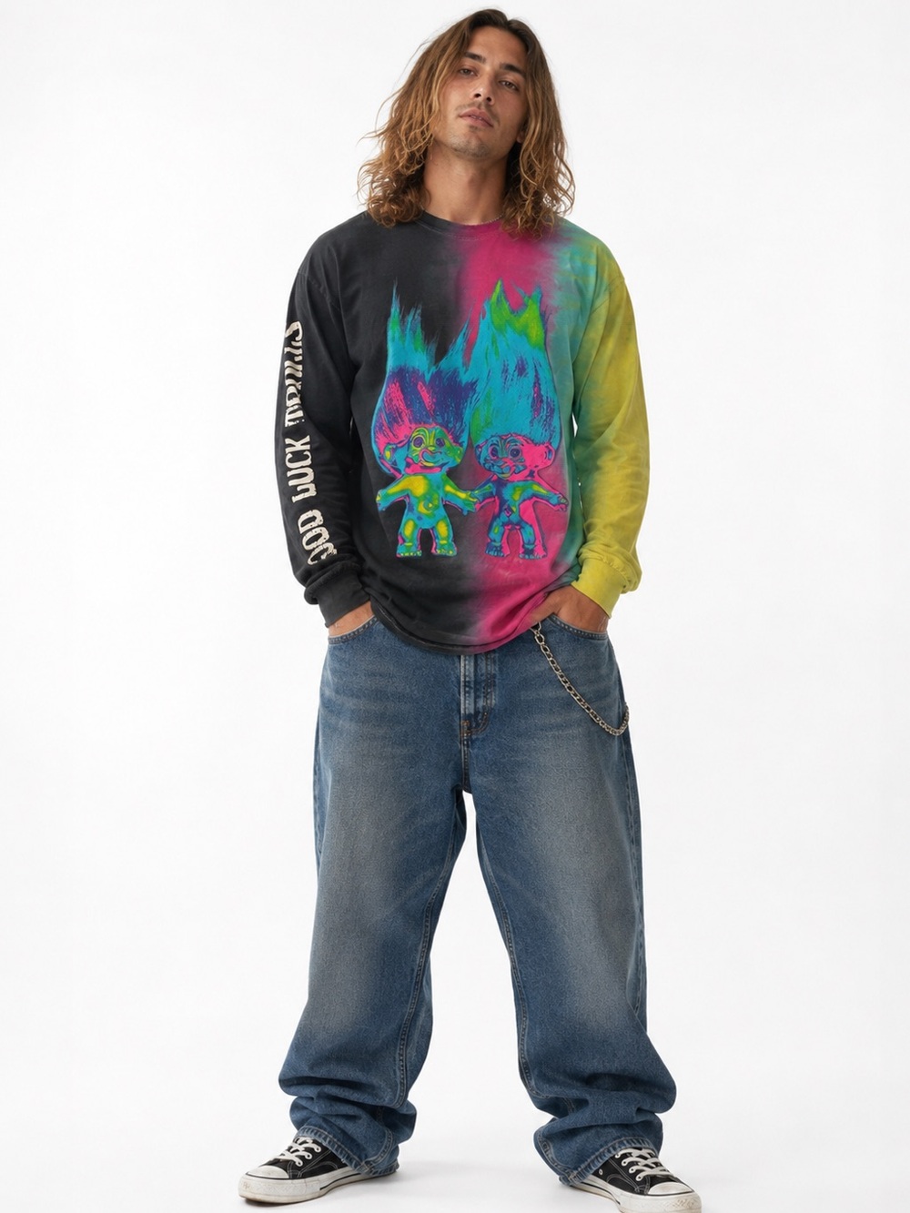 Good Luck Trolls T-Shirt Long Sleeve Medium Mens Colorful Y2K